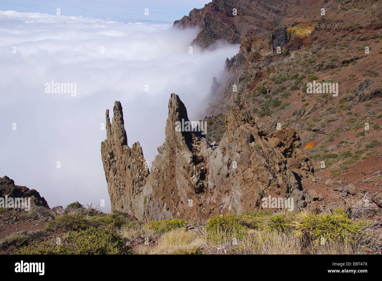 Conducto de magma erosionadas, Islas Canarias, La Palma, La Caldera de Taburiente Foto de stock