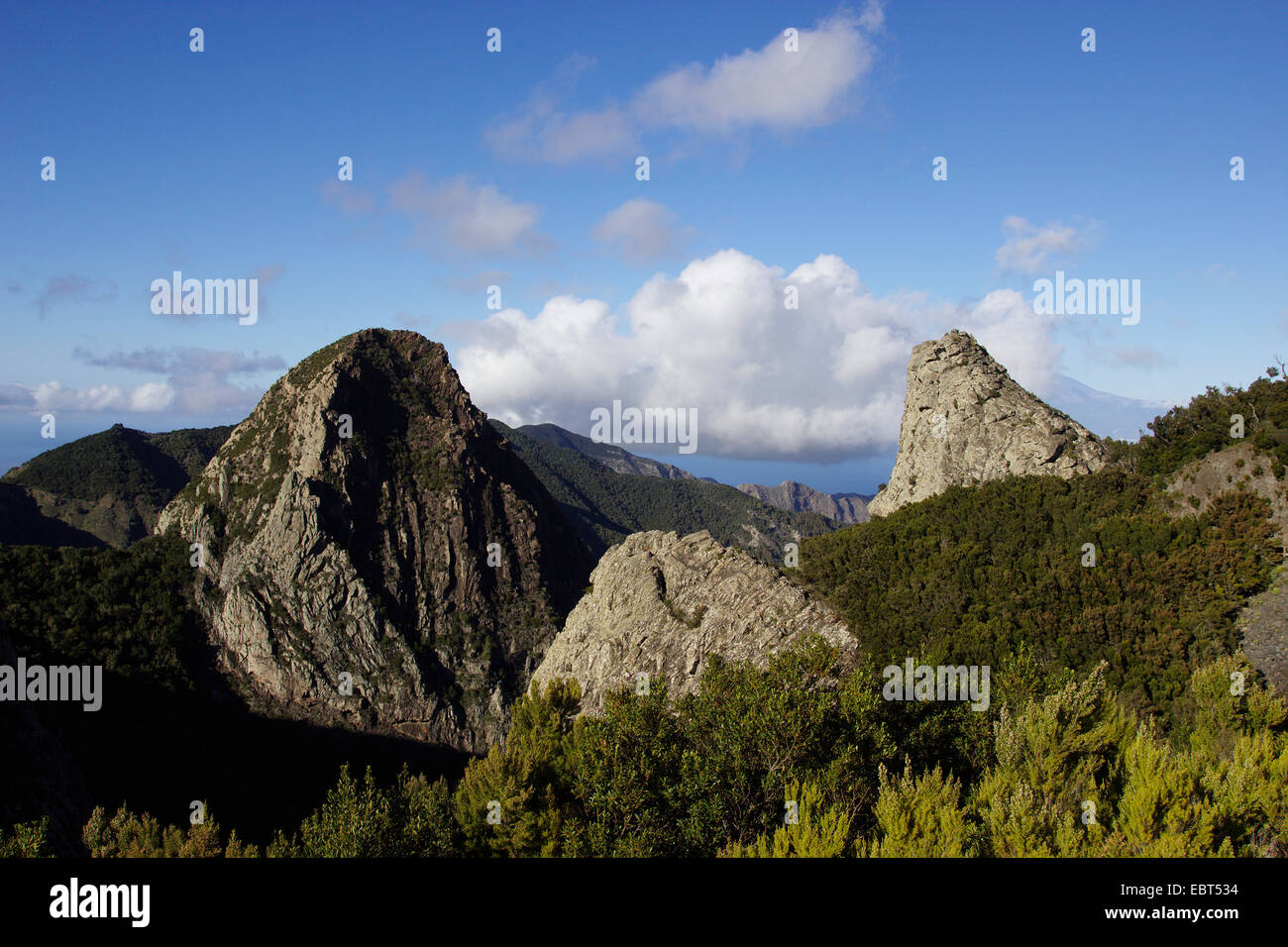 Roque de Ojila, fonolita intrusión, la Gomera, Islas Canarias Foto de stock