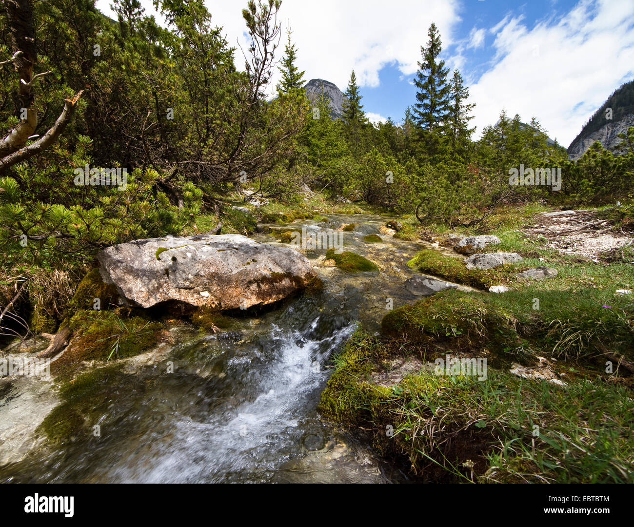 Origen del río Isar, Austria, Tirol, montañas Karwendel, Hinterautal Foto de stock