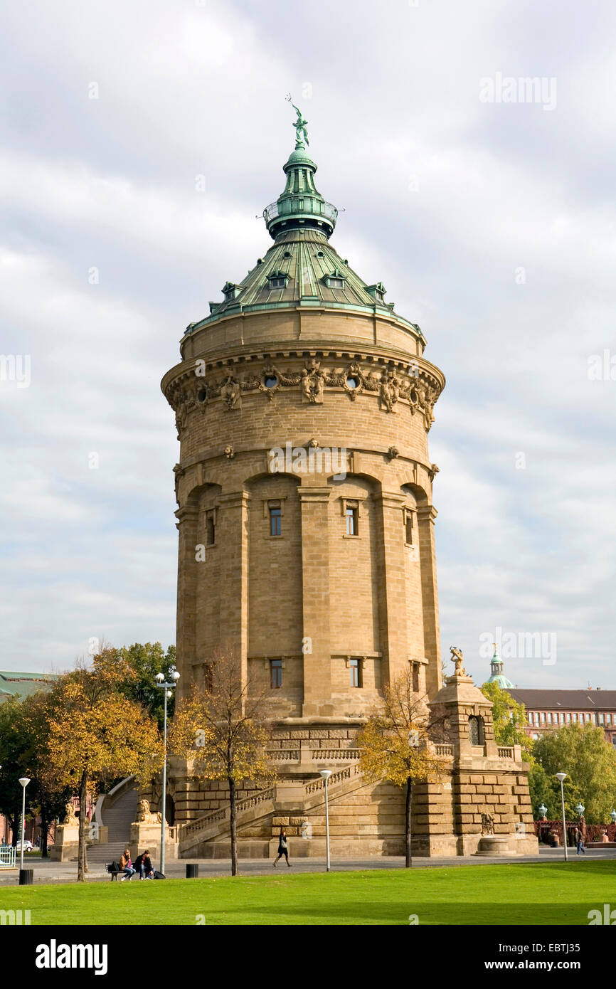 La torre del agua, Alemania, Augustaanlage Baden-Wuerttemberg, Mannheim Foto de stock