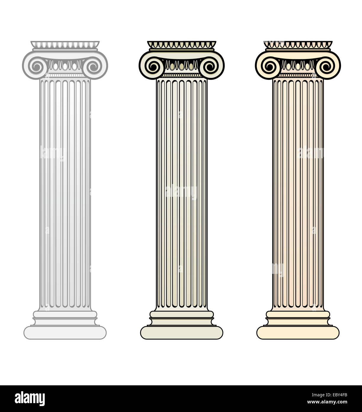 Tres columnas jónicas con diferentes tonos Fotografía de stock - Alamy