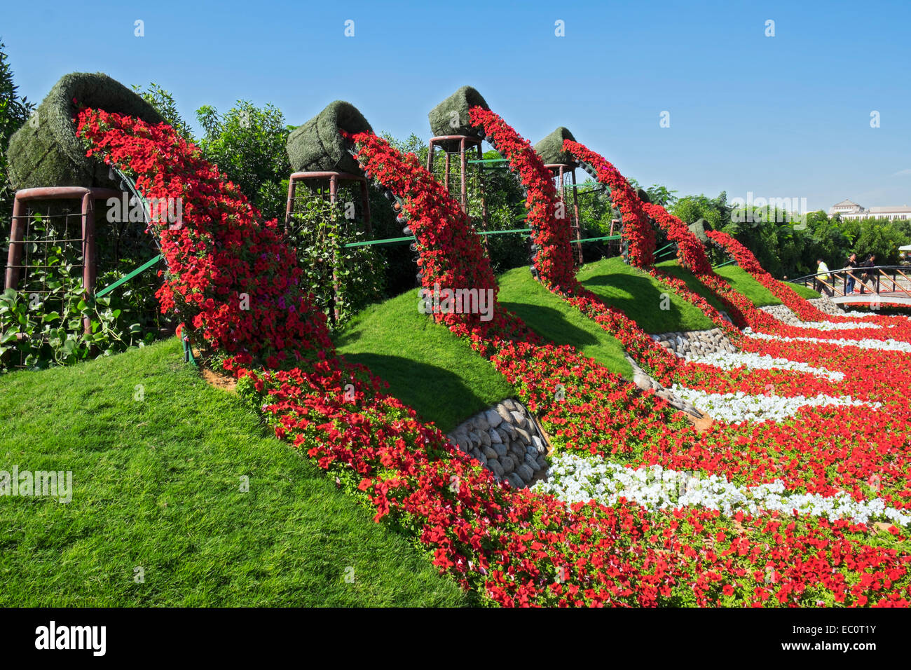 Vista de la muestra de flores y jardines en Miracle Jardín El Jardín de flores más grande del mundo en Dubai, Emiratos Árabes Unidos Foto de stock