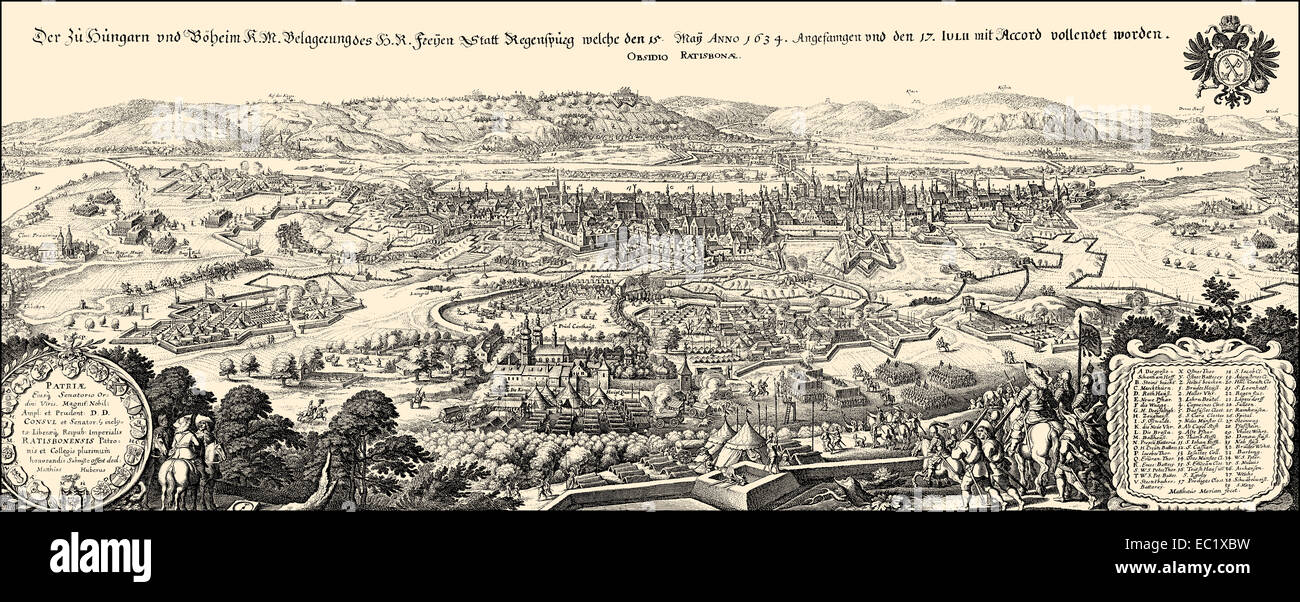 El asedio de Regensburg durante la Guerra de los Treinta Años, 1634, Alemania, Europa Foto de stock
