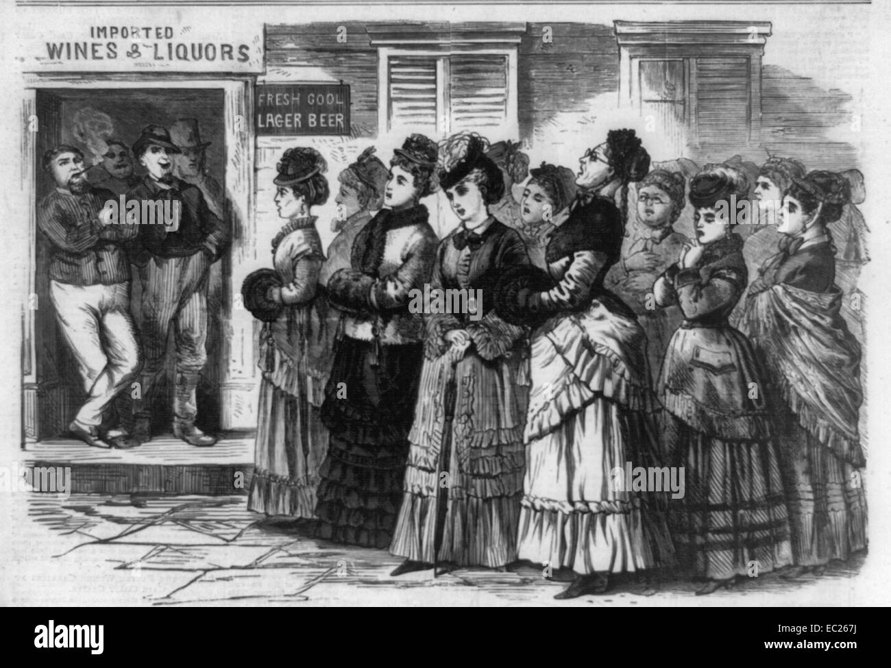 El Ohio Whisky Guerra -las damas de Logan cantaban himnos en frente de bares en ayuda de las asociaciones antialcohólicas Foto de stock