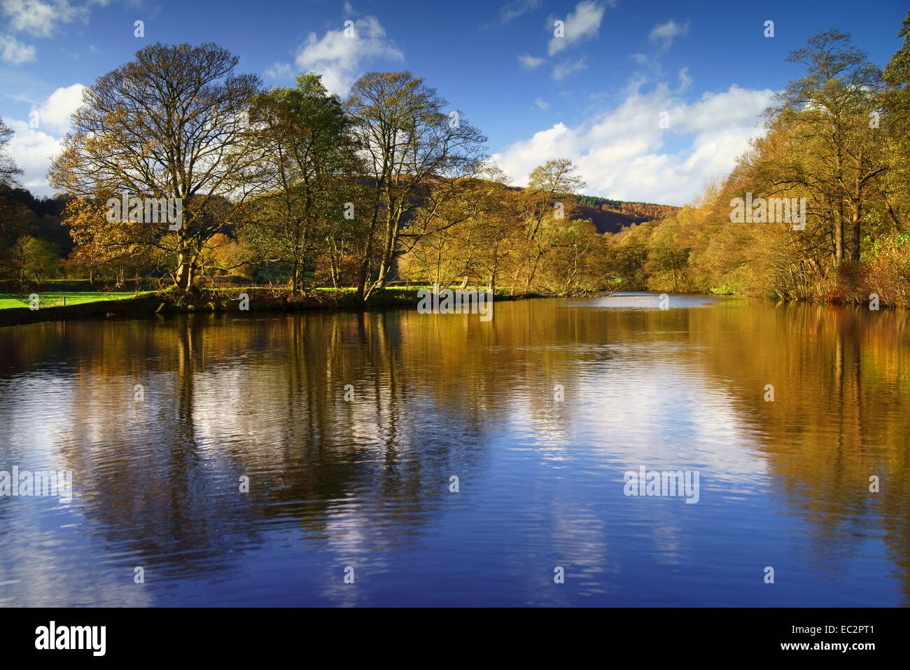 Reino Unido,,Derbyshire Peak District,Bamford,Río Derwent reflexiones Foto de stock