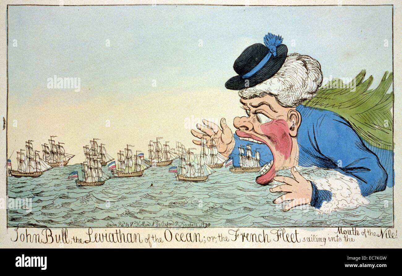 John Bull, el Leviatán del océano o la flota francesa navegando en la boca del Nilo! Una caricatura que muestra John Bull