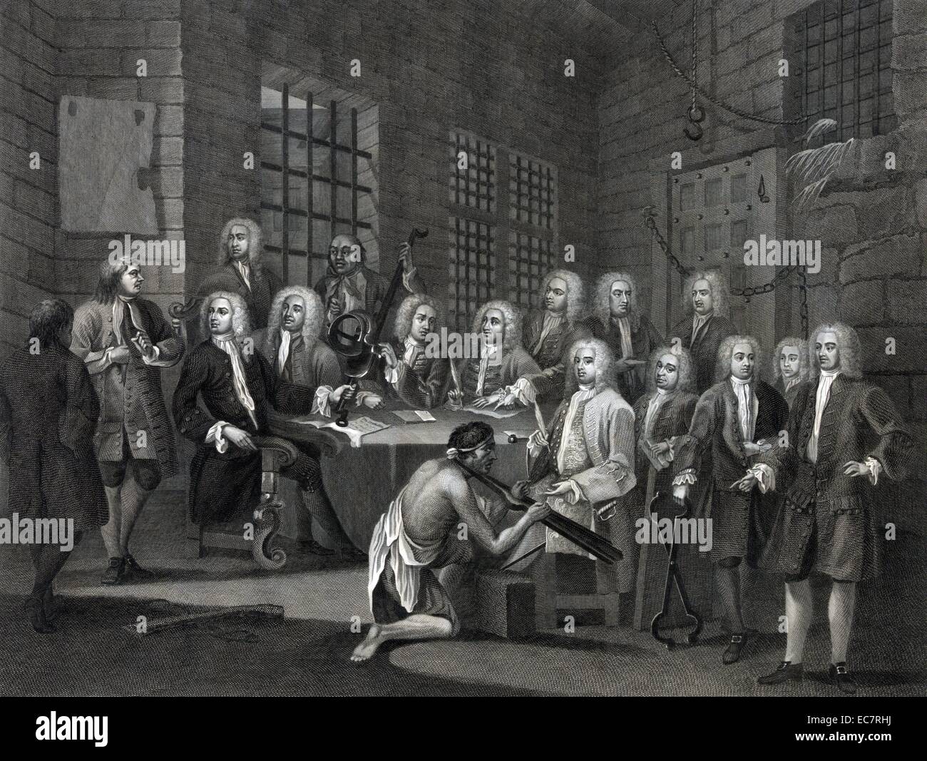 Impresión muestra varios miembros de la Cámara de los Comunes; incluyendo James Oglethorpe y Archibald Grant, reunidos en una habitación en el Foto de stock