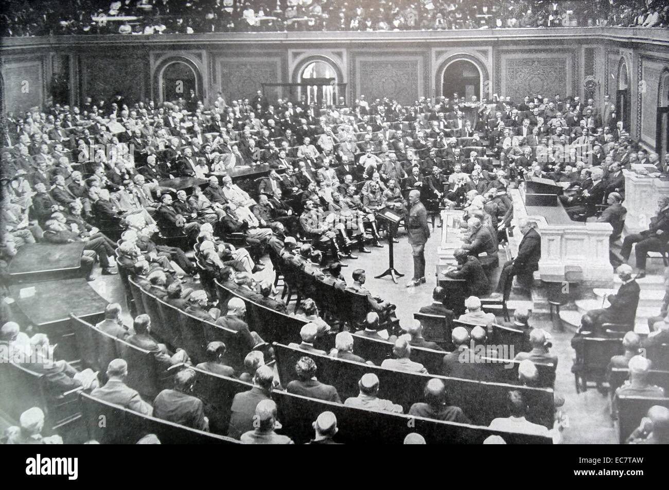 19 de septiembre de 1919 Discurso pronunciado por el General John Pershing al Congreso en Washington DC, EE.UU. acerca de la conclusión de la guerra en Europa (Primera Guerra Mundial) Foto de stock