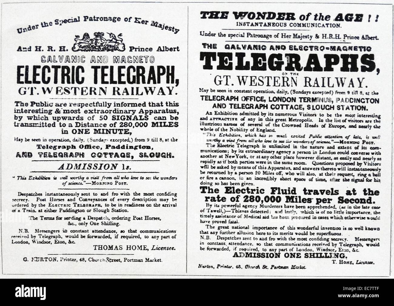 Anuncios para la introducción del telégrafo en el Great Western Railway en Inglaterra Foto de stock