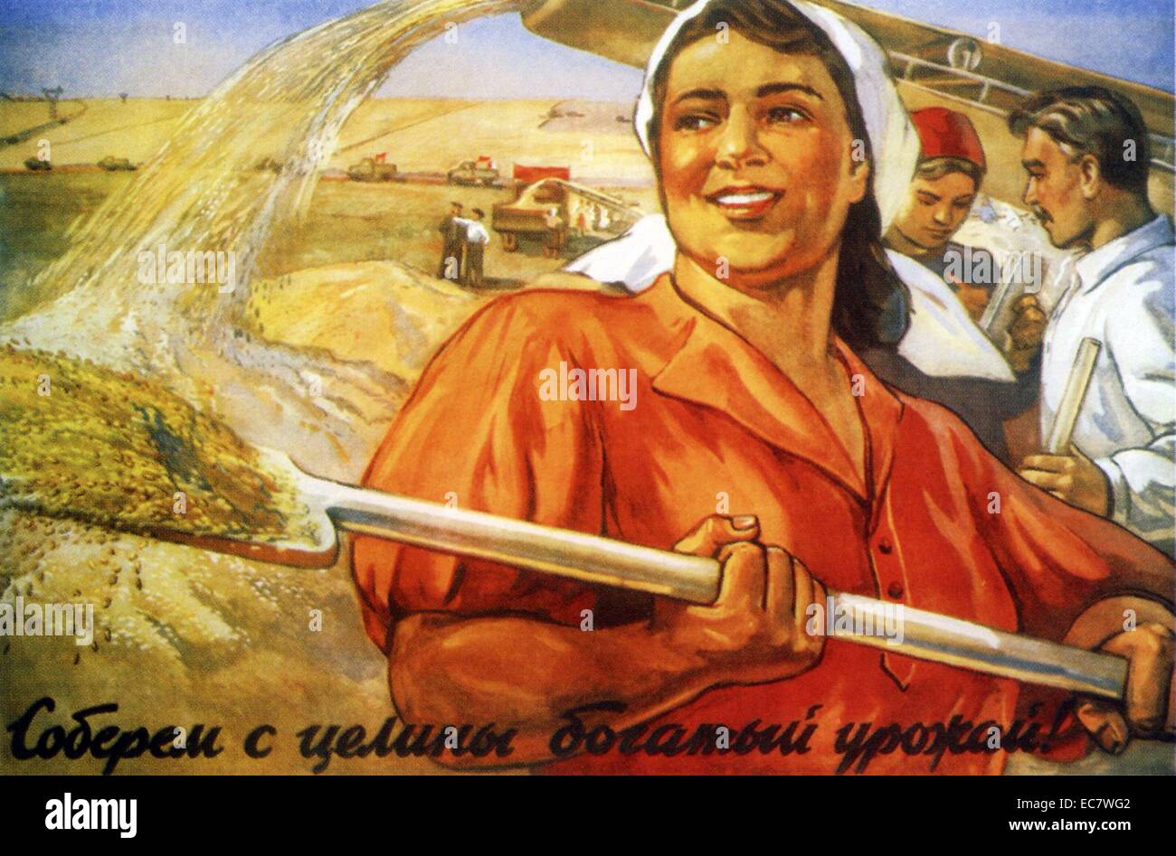 Llevemos en una rica cosecha de nuevo territorio!' cartel propagandístico ruso soviético por Oleg Mikhailovich Sawostjuk, 1927 Foto de stock