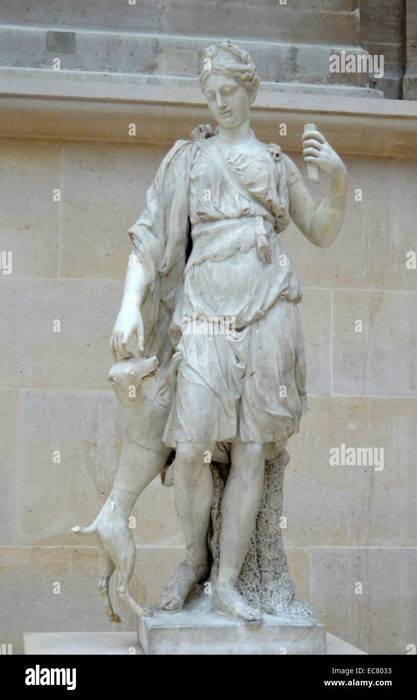 Estatua de mármol de Diana por Anselme Flamen (1647-1717), escultor barroco francés. Fecha del siglo XVII. Foto de stock