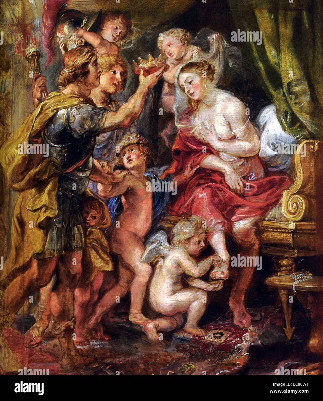 Alexander y Roxana de Peter Paul Rubens. Rubens (1577 -1640), fue un pintor barroco flamenco, y partidario de una extravagante estilo barroco que hizo hincapié en el movimiento, color y sensualidad. Foto de stock