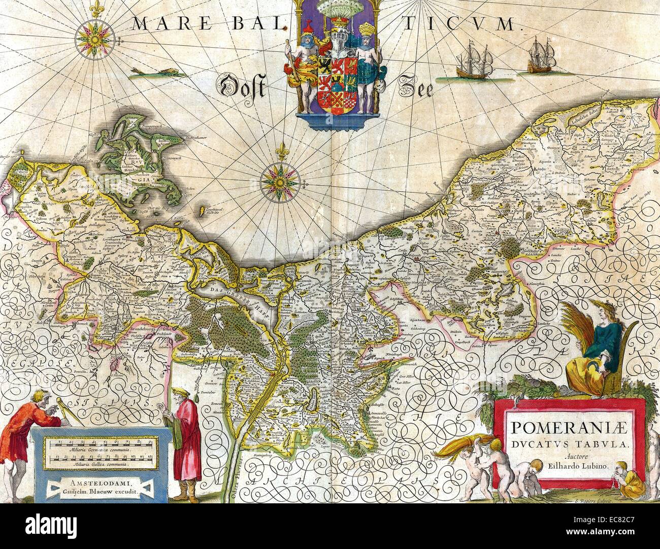Mapa del histórico ducado de Pomerania. El ducado de Pomerania siglo xii - 1637; fue un ducado de Pomerania, en la costa meridional del Mar Báltico, gobernada por los duques de la casa de Pomerania (grifos). Fecha 1635 Foto de stock
