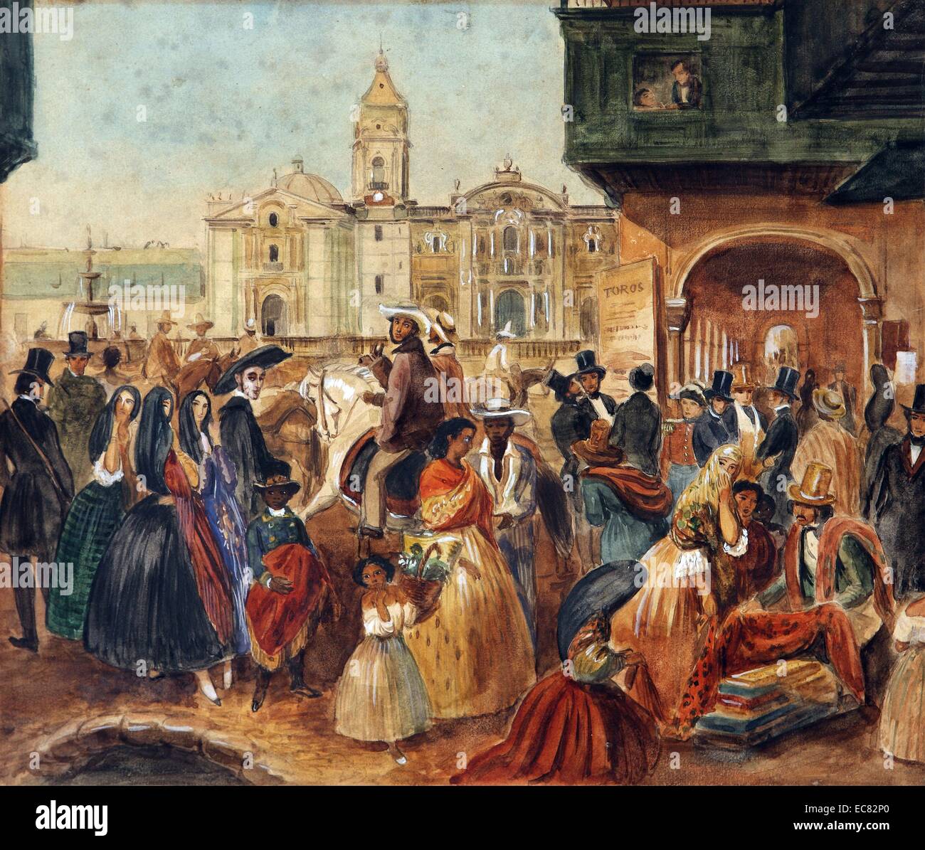 Estudio de la Plaza Principal de Lima por Johann Moritz Rugendas; (1802-1858) Foto de stock