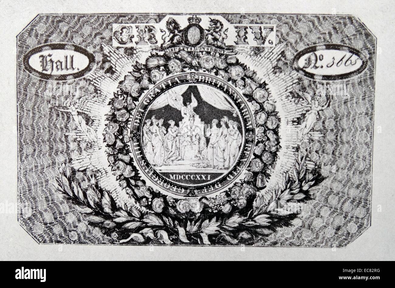 Boleto para la coronación del rey Jorge IV (1762-1830), Rey del Reino Unido de Gran Bretaña e Irlanda y rey de Hannover. Fecha 1820 Foto de stock