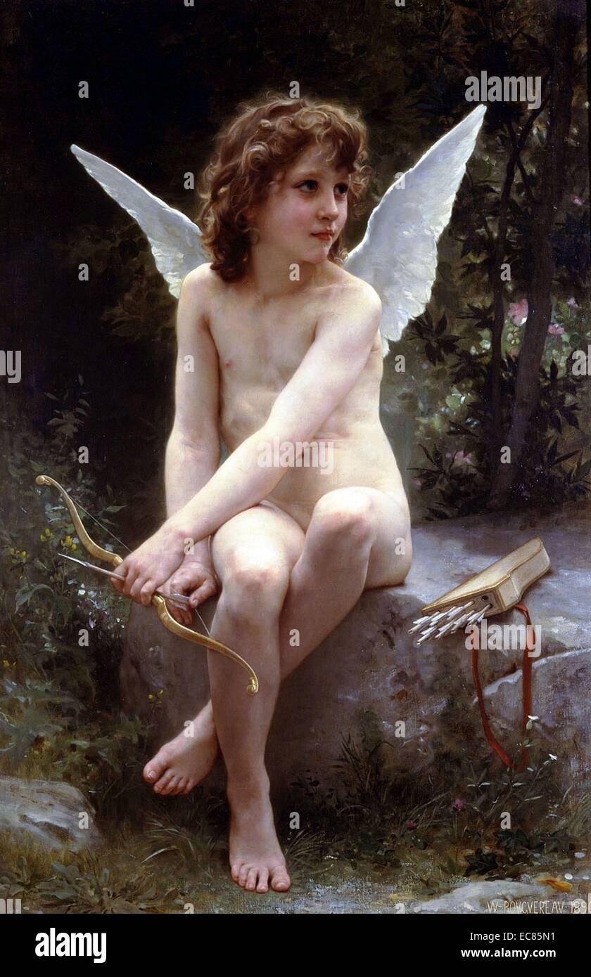 Pintura titulada "Amor en la mirada hacia fuera" con fecha de 1884. Foto de stock