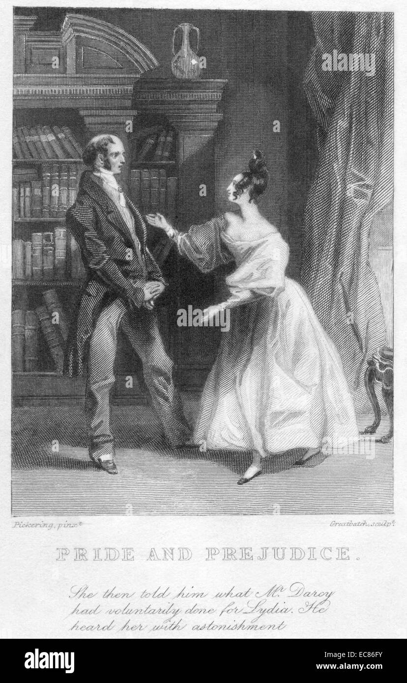 Ilustración de Jane Austen (1775-1817) novela "Orgullo y prejuicio". Fecha 1855 Foto de stock