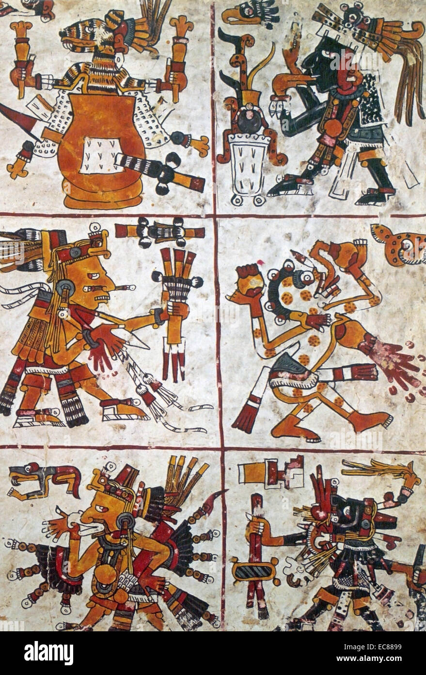 El Codex Borgia (Códice Yoalli Ehecatl) manuscrito Mesoamericano, que se creía habían sido escritos antes de la conquista española de México. Fecha del siglo XVI. Foto de stock