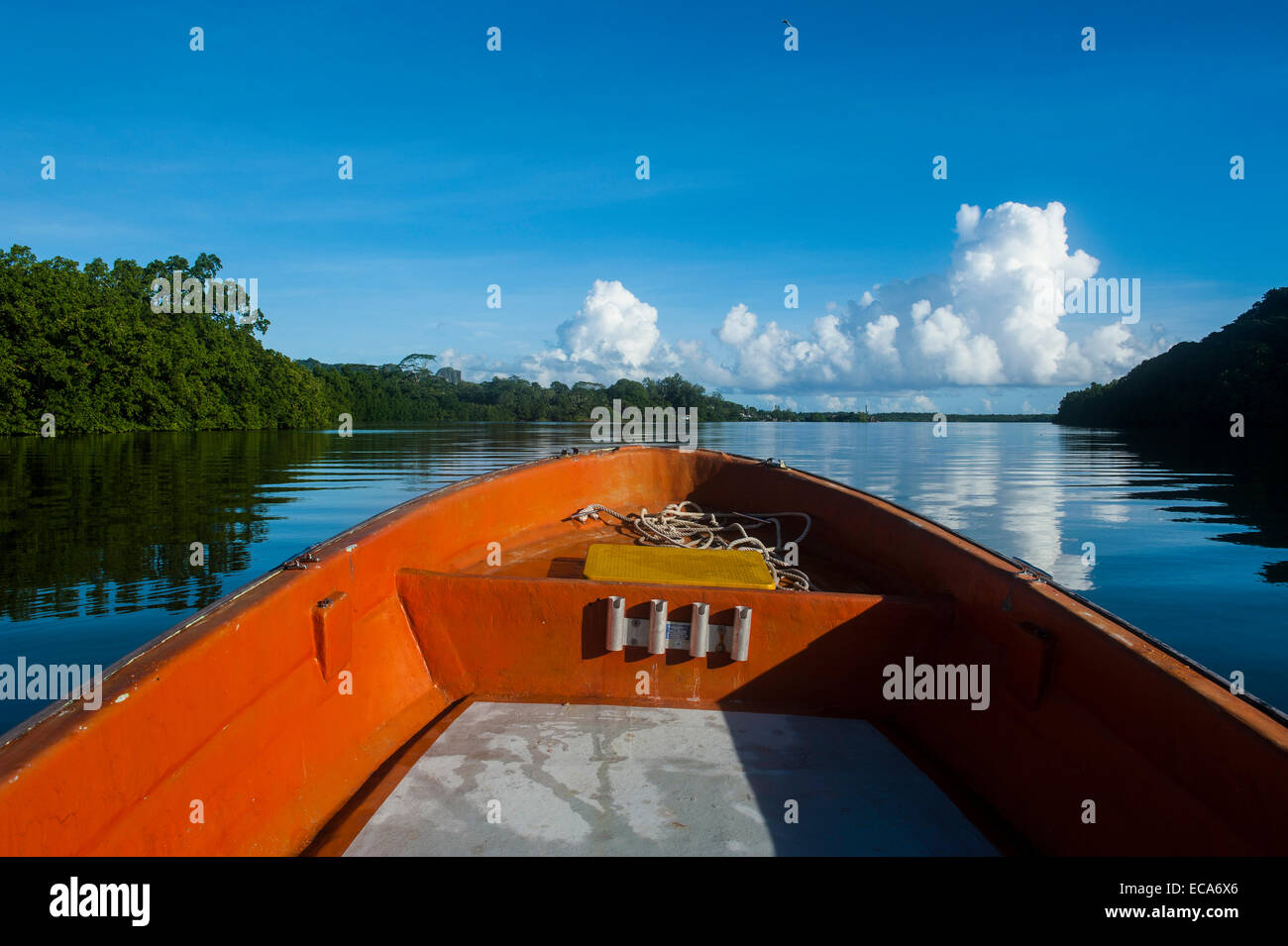 Un crucero en bote por el río, Pohnpei, Micronesia Foto de stock