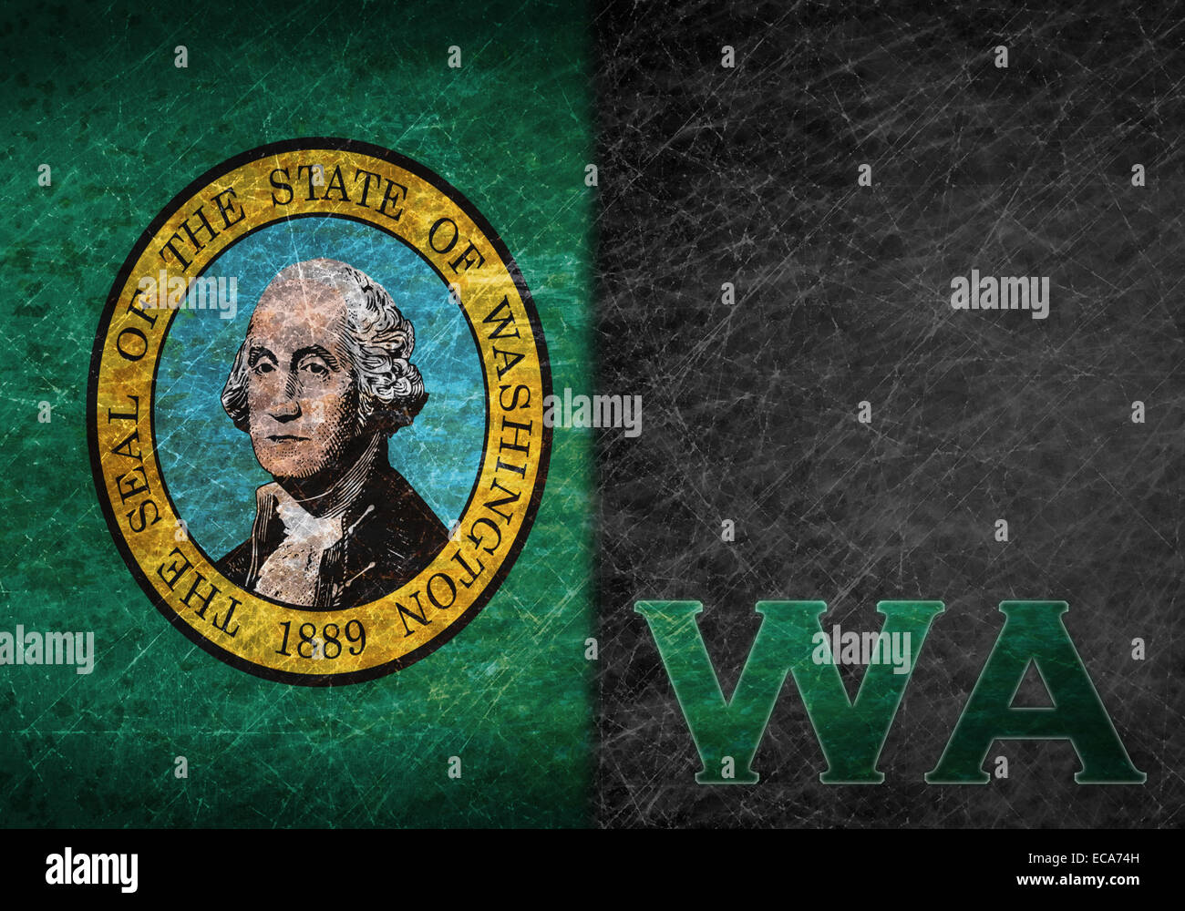 Metal oxidado viejo cartel con una bandera y la abreviatura de estado