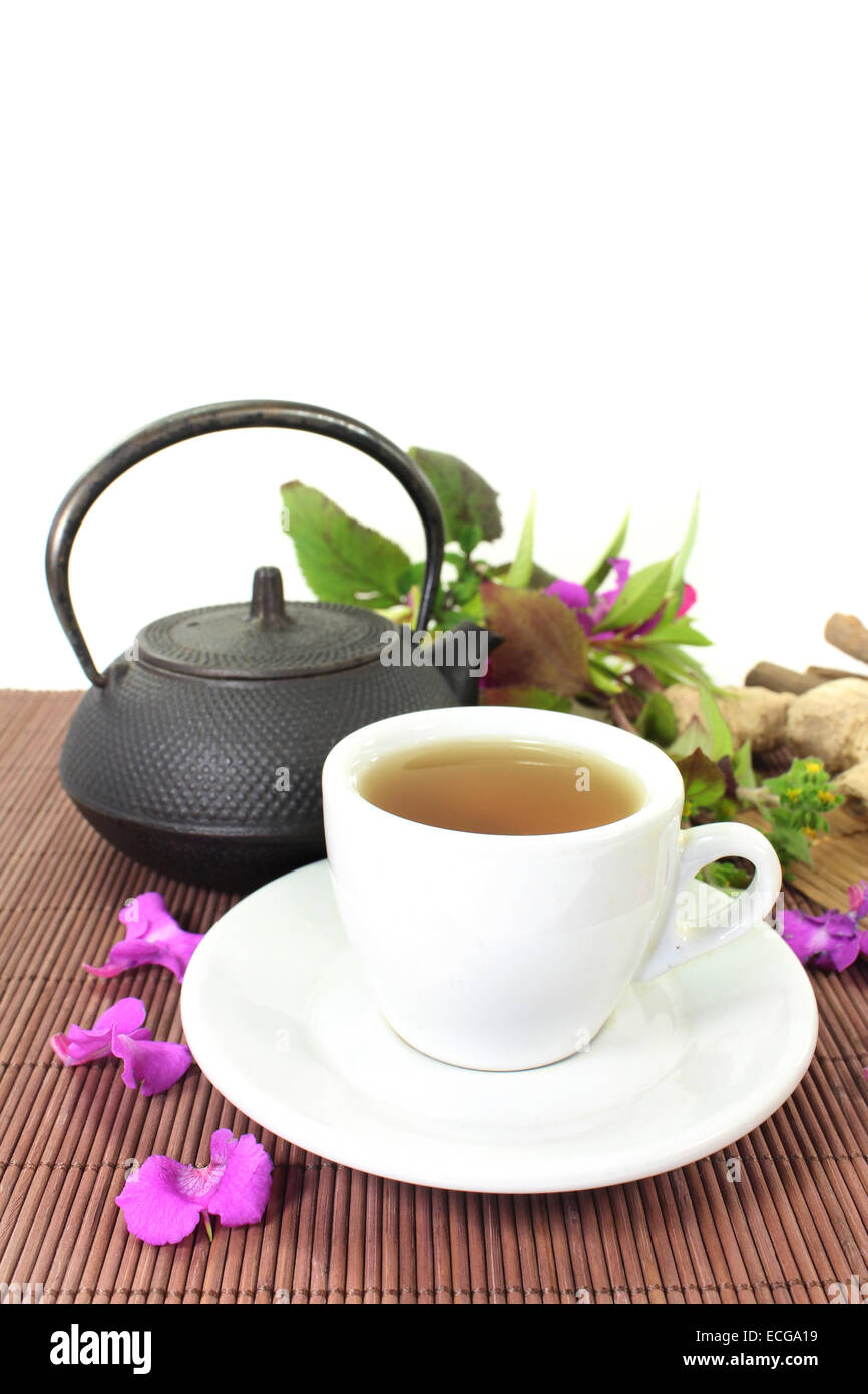 Una taza de té de hierbas y hierbas medicinales chinas Foto de stock