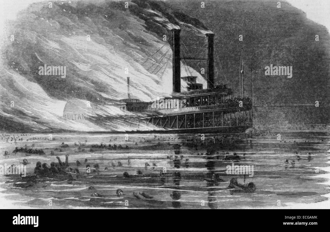Explosión de la vaporera Sultana Abril 28, 1865 Foto de stock