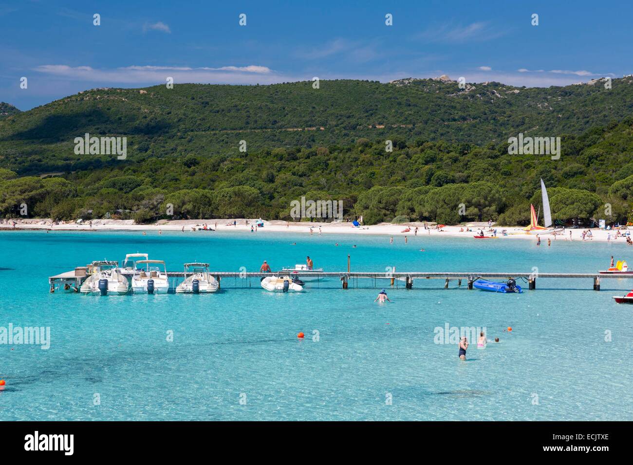 Francia, Corse du Sud, Porto Vecchio, Playa Santa Giulia Foto de stock