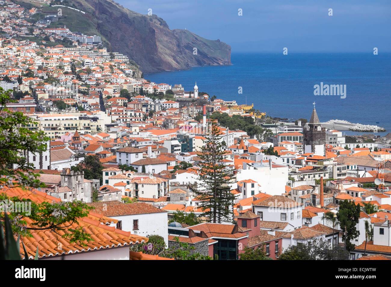 Portugal, la isla de Madeira, Funchal, vista panorámica desde el Forte do Pico Foto de stock
