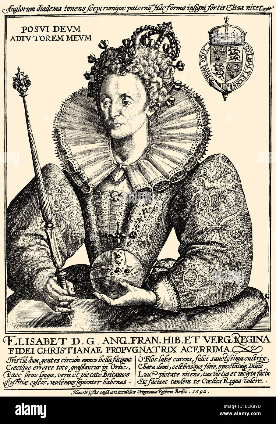 Retrato de Isabel I, 1533 - 1603, la Reina de Inglaterra 1558 - 1603, la dinastía Tudor, Retrato von Elisabeth I., 1533 - 1603, guerra v Foto de stock