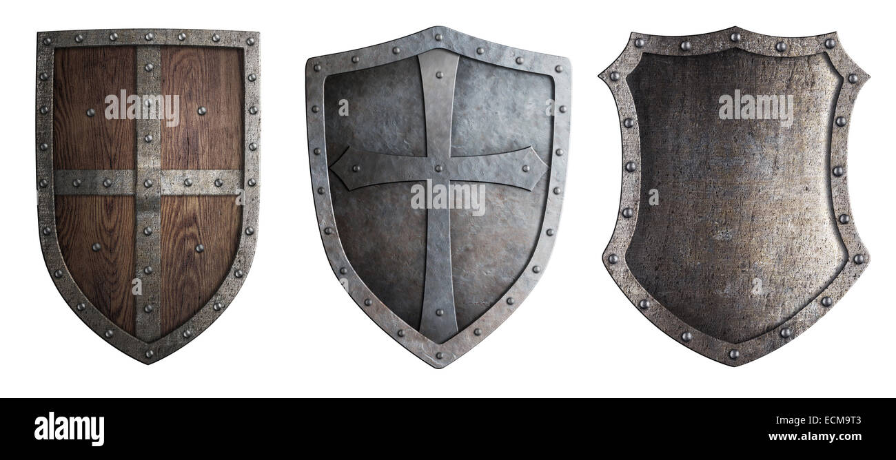 Conjunto de protecciones medieval aislado de metal Foto de stock