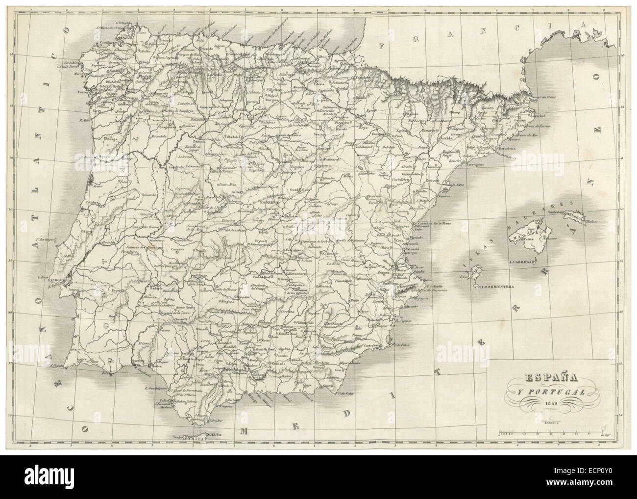 Mapa antigo vintage detalhado de portugal com bússola e borda da