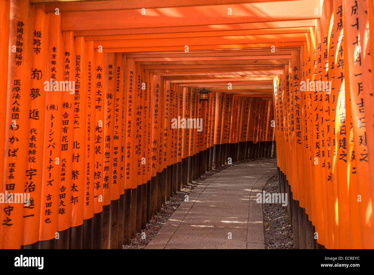 Rojo torii del santuario Fushimi Inari, Kioto, Japón Foto de stock