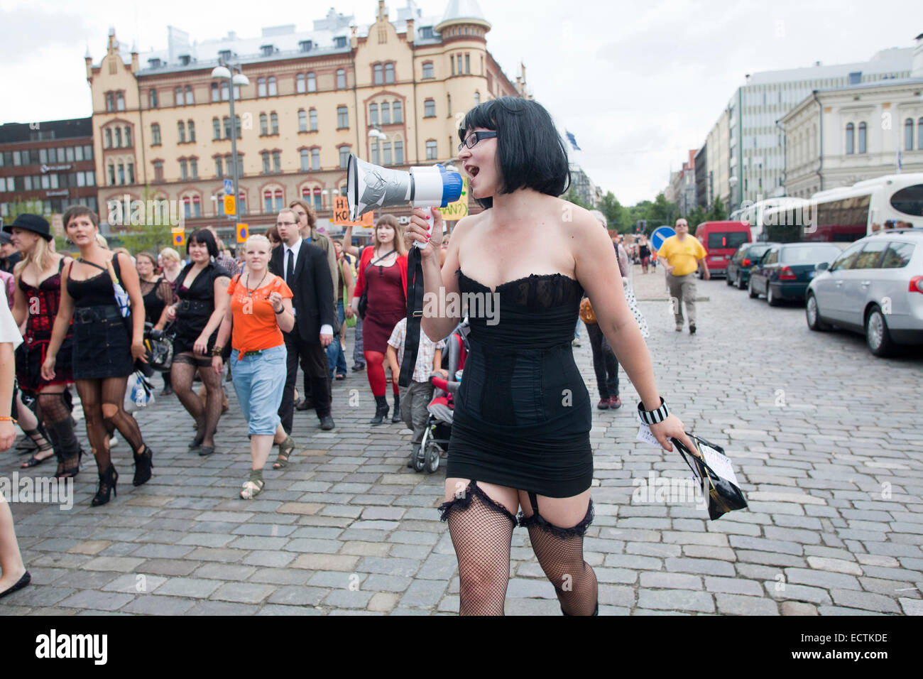 Evento feminista, en Tampere, Finlandia, Europa Foto de stock