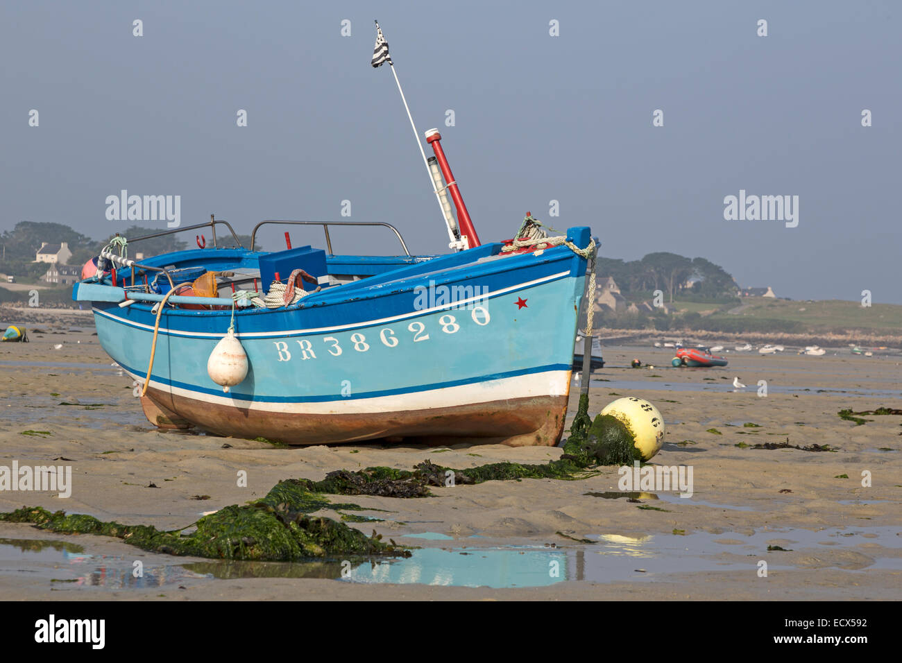 Barco pescador en tidewater, Brittanny, Francia, Europa Foto de stock