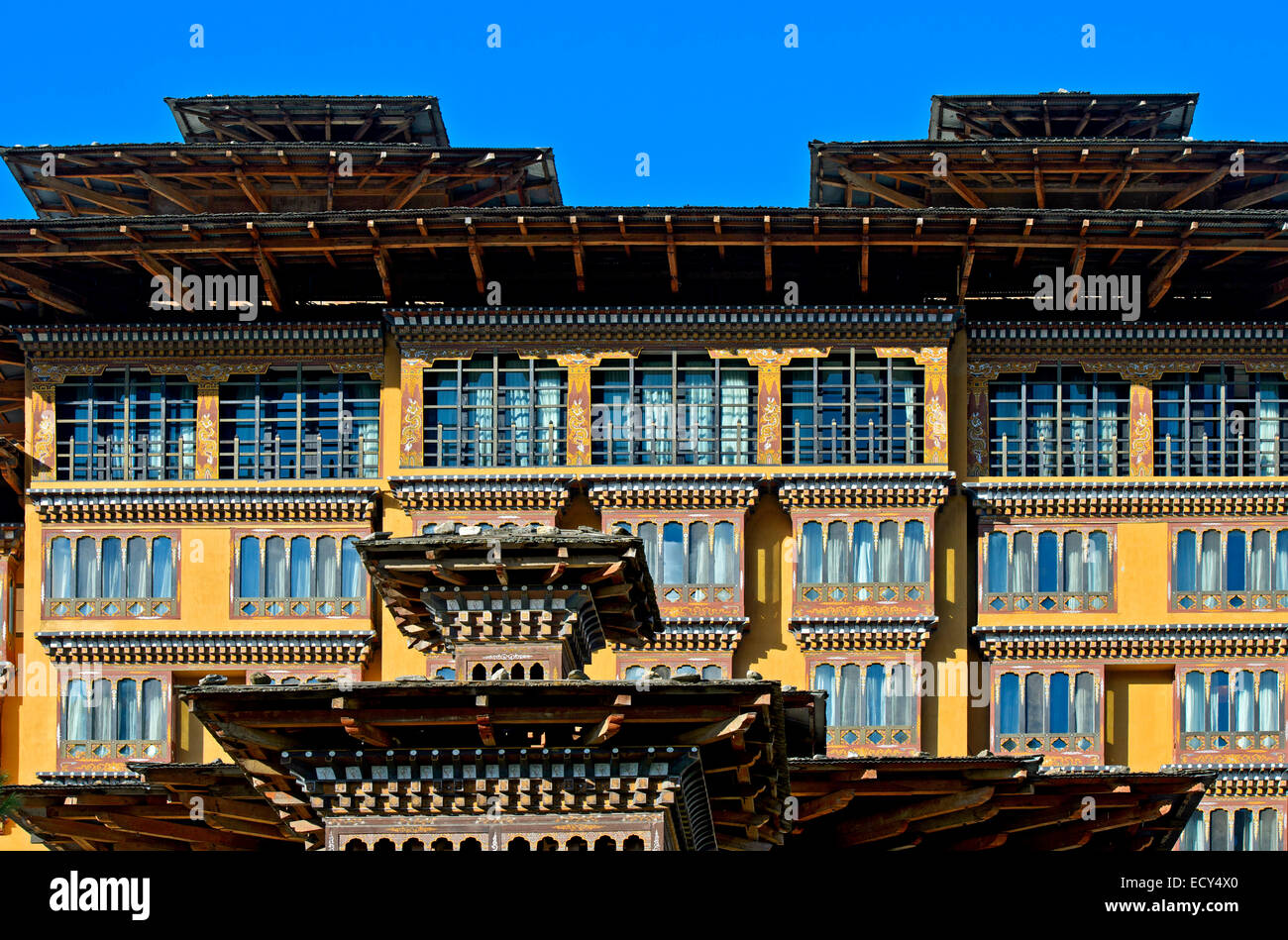 Hotel Taj Tashi, Vista exterior, Thimphu, Bután Foto de stock