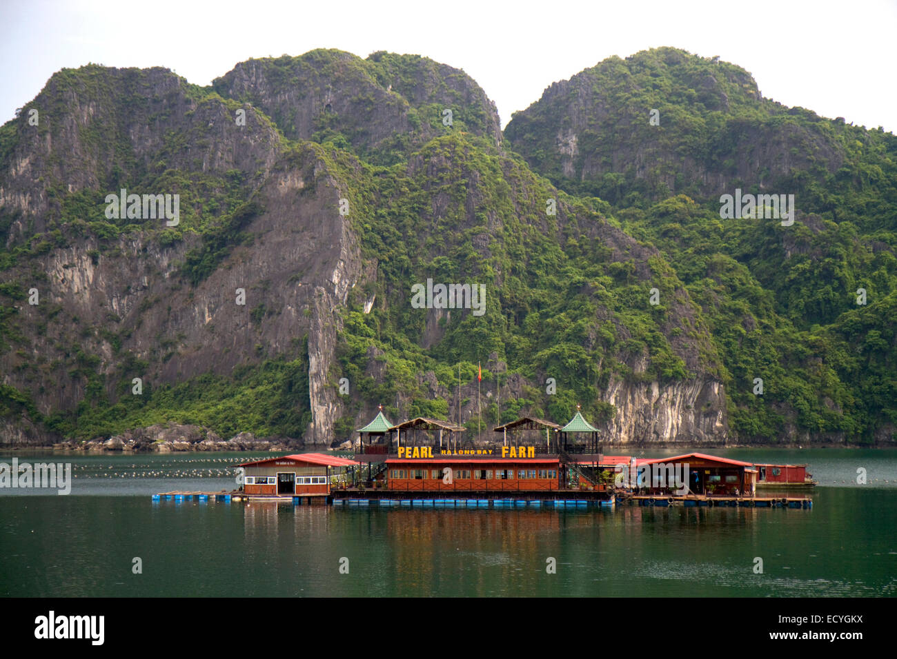 Granja de perlas en la bahía de Ha Long, Vietnam. Foto de stock