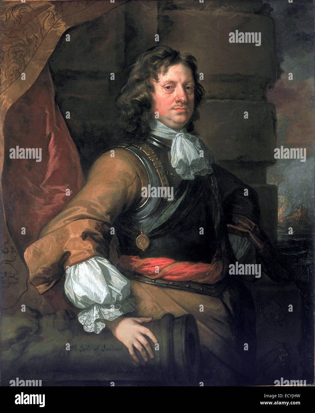 Edward Montagu (1625-1672), primer Conde de Sandwich por Peter Lely Foto de stock