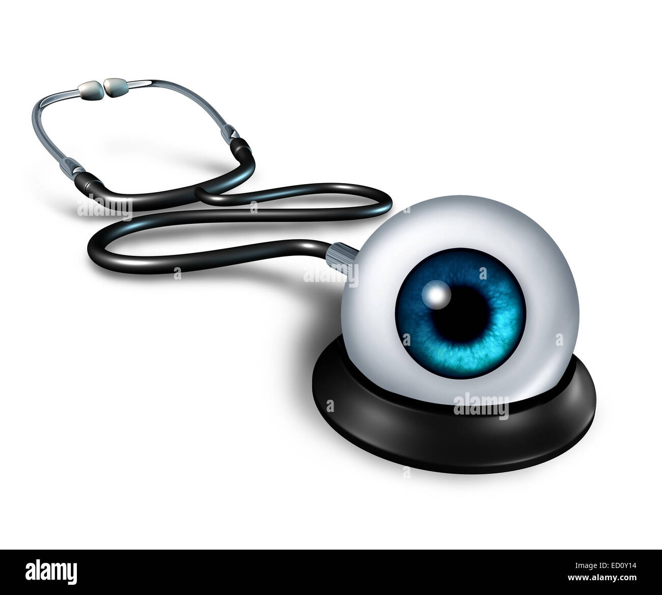 Examen médico El concepto de salud como un estetoscopio con un ojo humano como un vigilante médico símbolo para hacer un diagnóstico exa Foto de stock