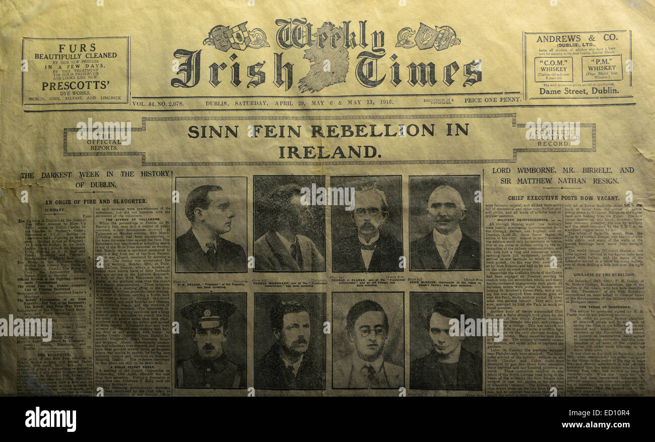 Copia del periódico semanal Noticias irlandés Sinn Fein rebelión Irlanda 1916 lucha por la libertad de la guerra de liberación de liberar Irlanda RM Foto de stock