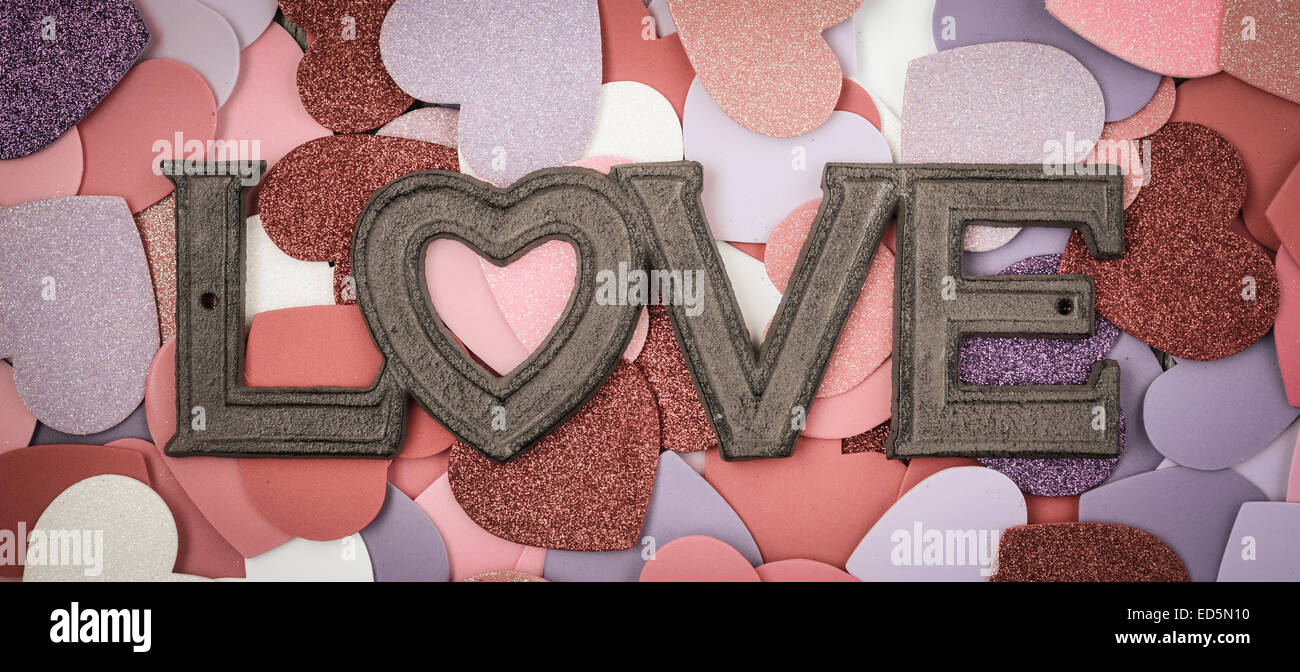 Día de San Valentín corazones con la palabra amor texto Foto de stock