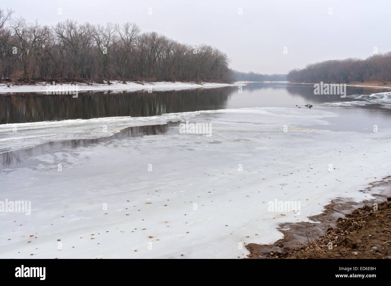 Aguas heladas del río Mississippi ejecutando a través de Crosby Farm Park en Saint Paul Minnesota Foto de stock