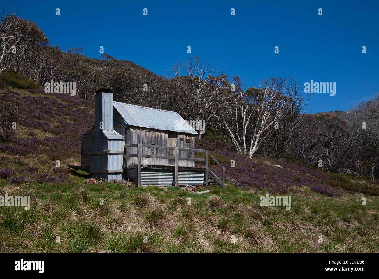 El Silver Brumby Hut, losa construida de madera, el monte Hotham en Victoria's país alpino Australia Foto de stock