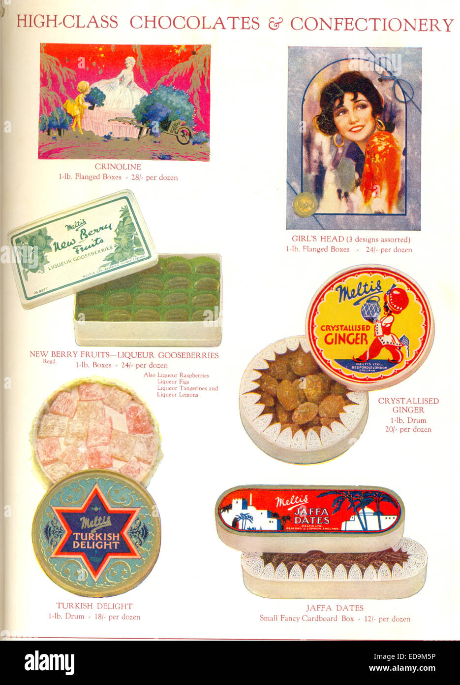 Anuncio de alta clase de chocolates y dulces de Faudels' Centenario Catálogo 1933 Foto de stock