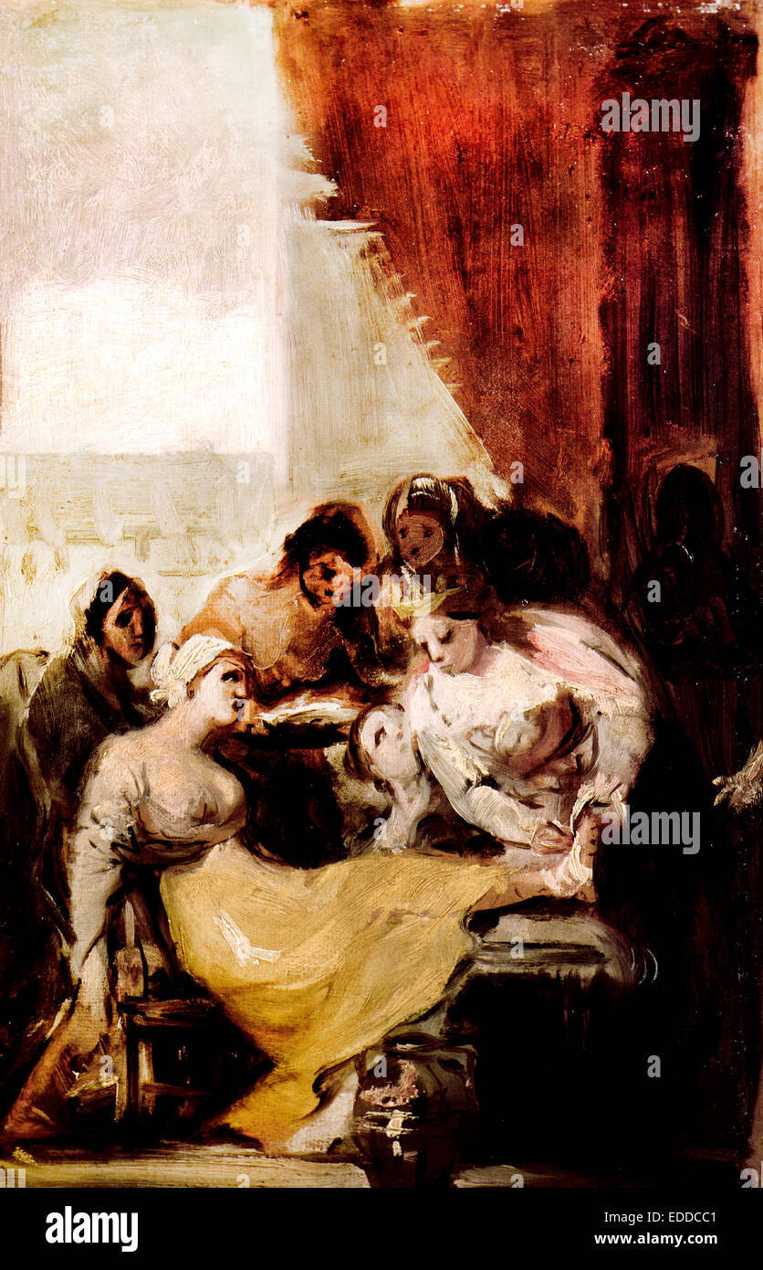 Francisco de Goya y Lucientes, Santa Isabel de Portugal en la curación de las heridas de una mujer enferma 1799 Óleo sobre lienzo. Museo de Lázaro Gal Foto de stock