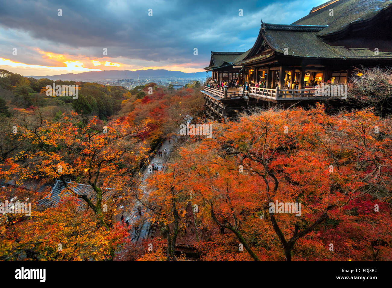 Colores del Otoño en el templo Kiyomizu-dera en Kyoto, Japón Foto de stock