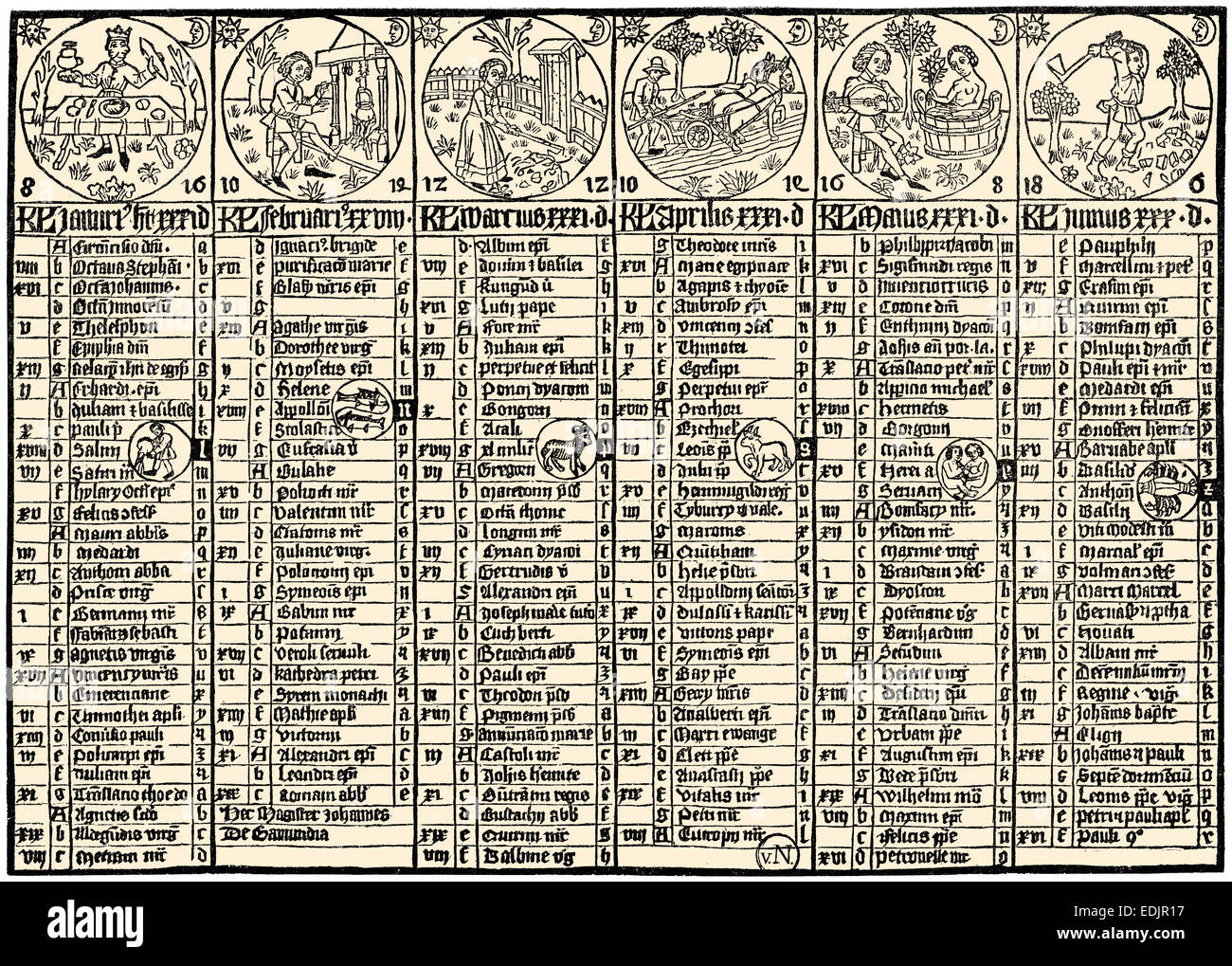 Calendario de Johannes von Gmunden o Johannes de Gamundia, c. 1380 - 1442, un alemán/austríaco, astrónomo, matemático, humanista Foto de stock