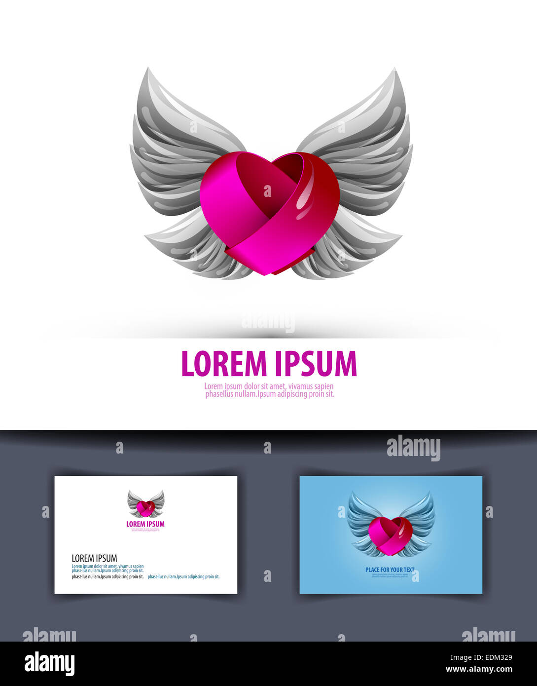 Corazón y alas. Logotipo, icono, emblema, plantilla, business card Foto de stock