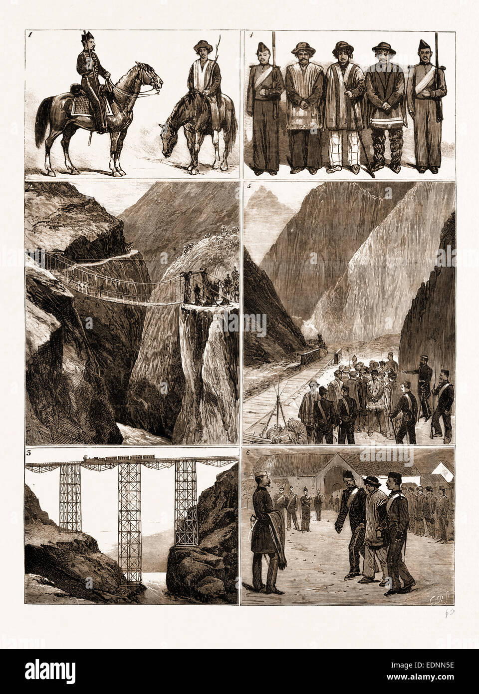 La guerra en América del Sur, el reclutamiento para el ejército peruano en la cordillera, 1881: 1. La materia prima y del producto acabado Foto de stock