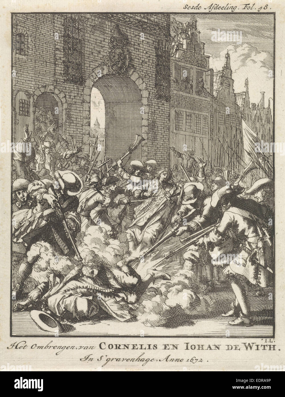 El asesinato de los hermanos De Witt, 1672, Jan Luyken, Jan Claesz diez Hoorn Foto de stock