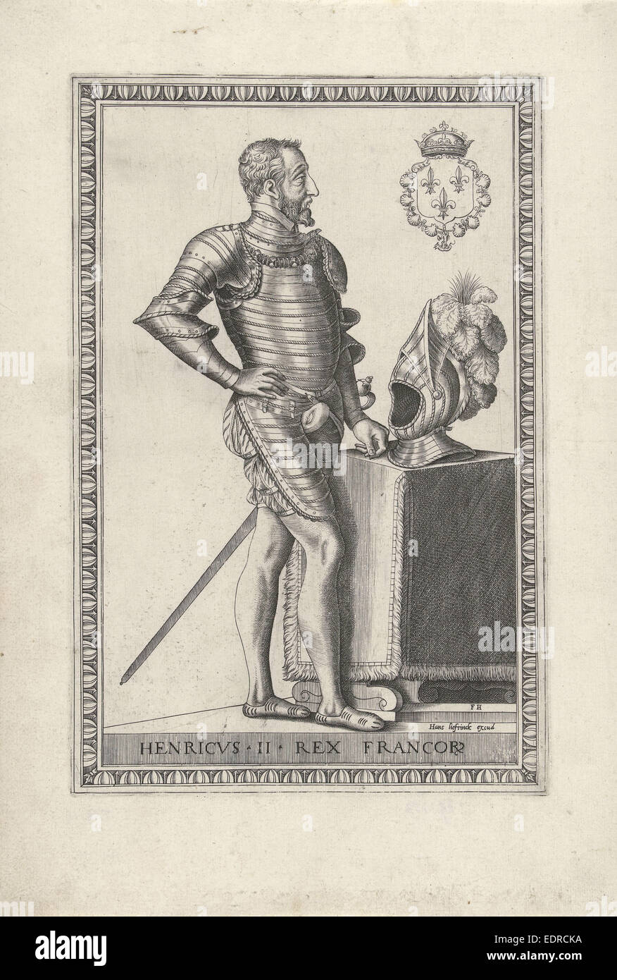 Retrato del Rey Enrique II de Francia, Frans Huys, Hans Liefrinck (I), 1546 - 1562 Foto de stock